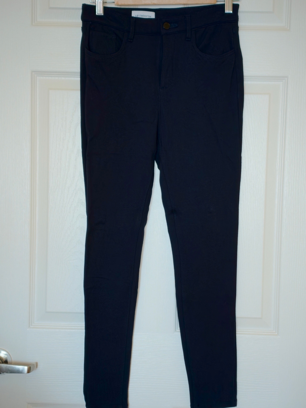 Liz Claiborne Women's Navy Blue Knit Stretch Skinny Pants with Pockets Size 6
